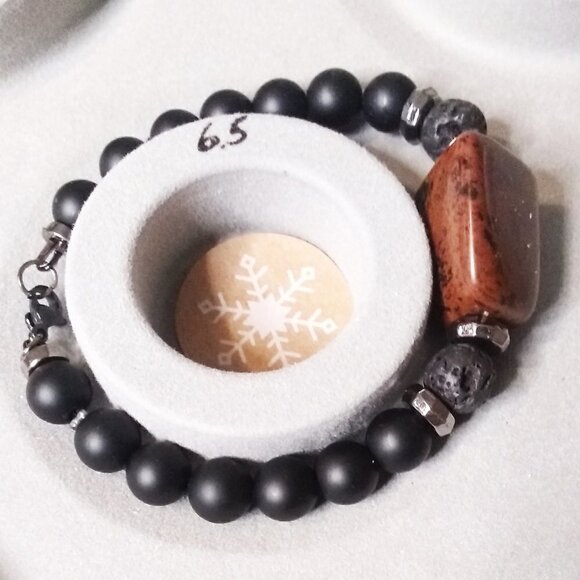 Mahagony Obsidian - Beaded Stone Bracelet ~ 6.5" ~ Strength Creativity Sexuality - Picture 2 of 9